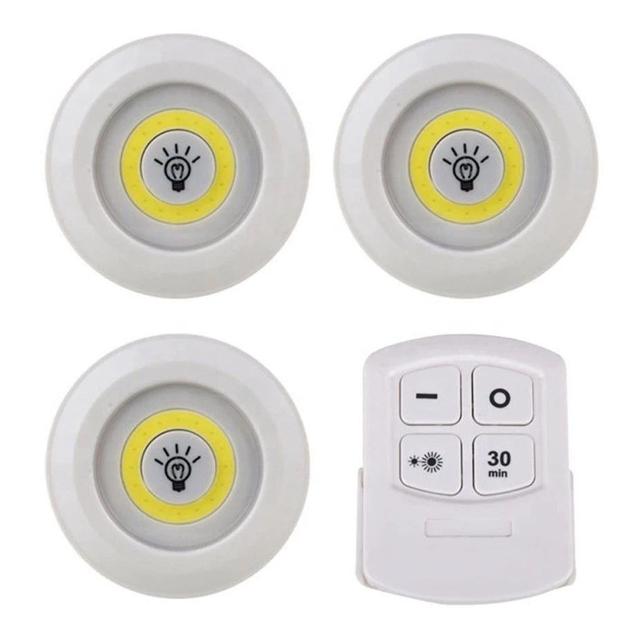 Kit 3 Lâmpadas LED Spot Sem Fio com Controle Remoto