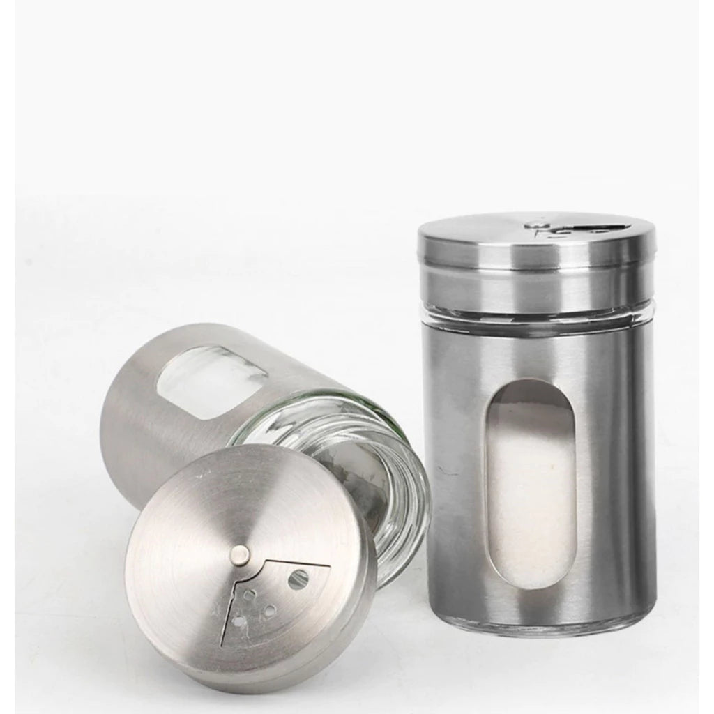Kit 6 Porta Condimentos em Aço Inox e Vidro