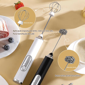 Mini Mixer Elétrico 2 em 1 – Batedor e Misturador para Café, Leite, Ovos e Bebidas