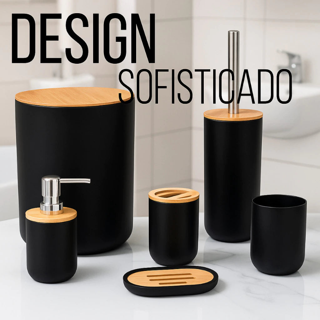 Kit Com 6 Peças Banheiro Conjunto Completo Lixeira Com Tampa