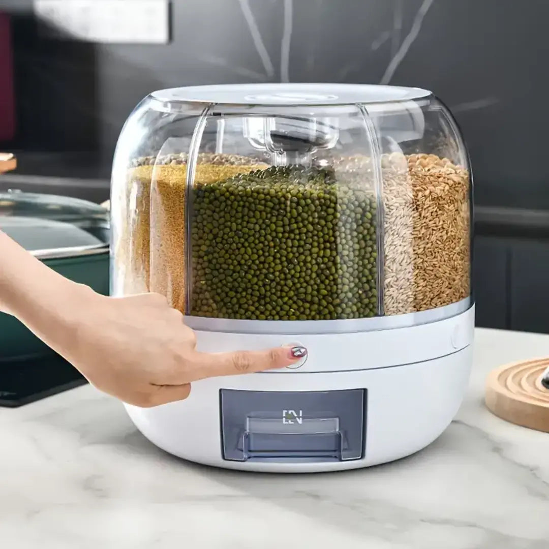 Dispenser de cereais com vedação perfeita, garantindo a conservação prolongada dos alimentos.