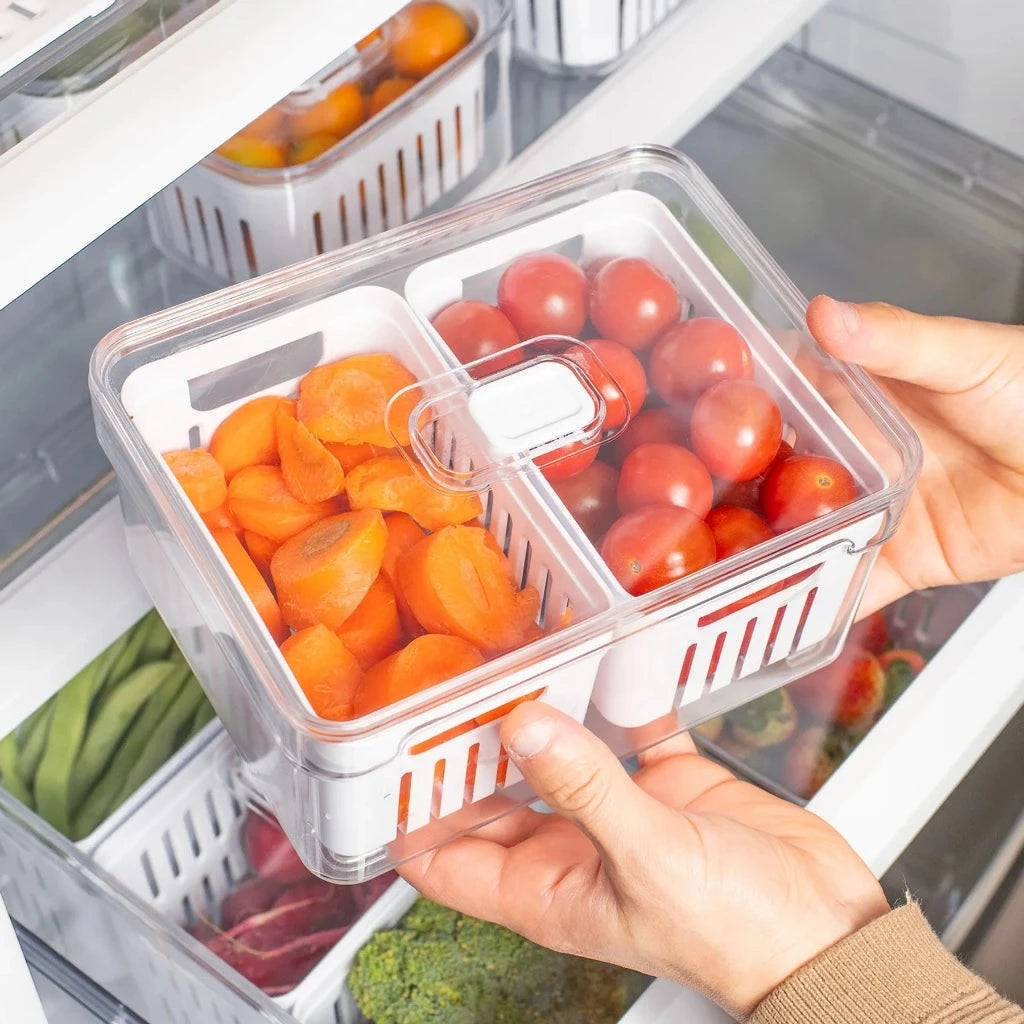 Organizador De Alimentos Geladeira 2,2L Com 2 Cestos Frutas Legumes