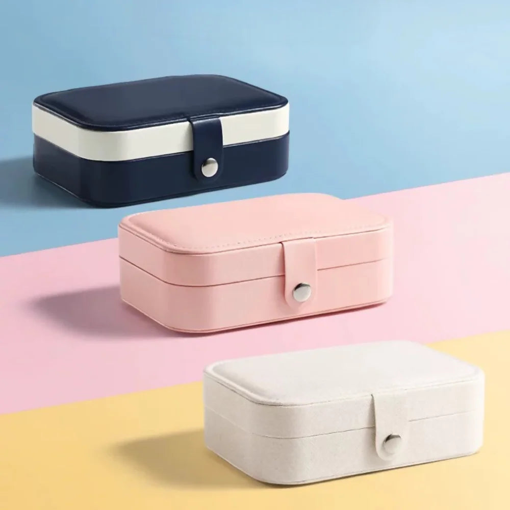 Porta Jóias Multi-Função Portátil De Couro Organizador De Duplo Compartimentos