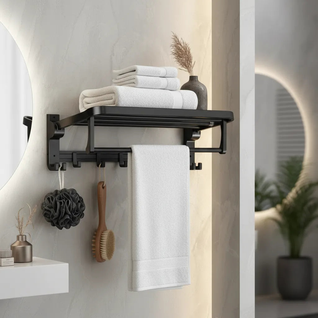 Porta Toalha Suporte Banheiro Duplo Aço Inox Premium Retratil 90°