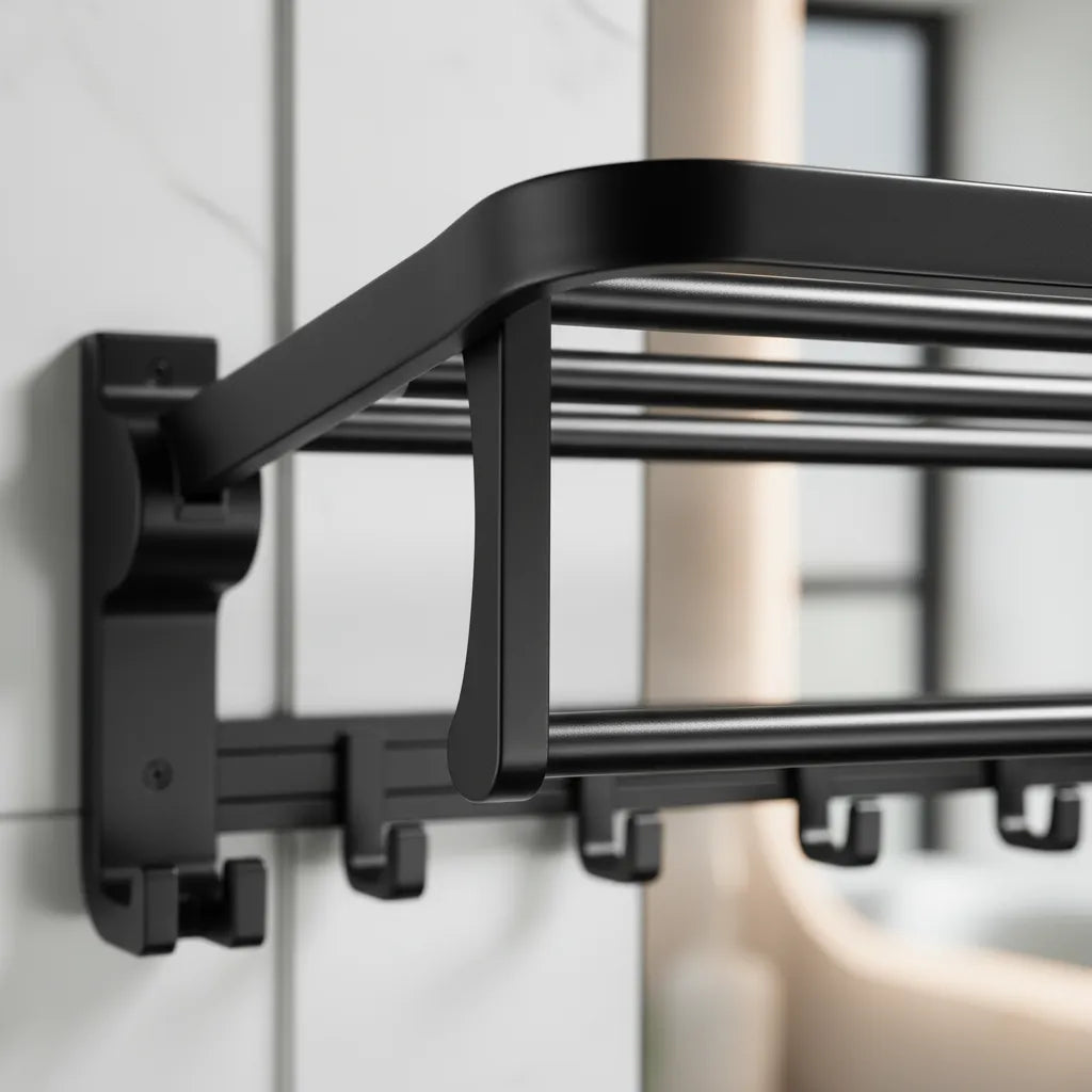 Porta Toalha Suporte Banheiro Duplo Aço Inox Premium Retratil 90°