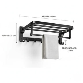 Porta Toalha Suporte Banheiro Duplo Aço Inox Premium Retratil 90°
