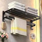 Porta Toalhas Duplo em Aço Inox 60cm para Organização de Banheiro - Preto