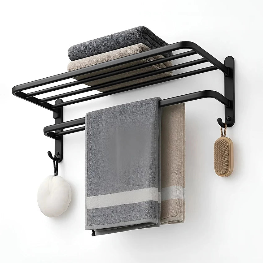 Toalheiro duplo preto fosco resistente à umidade