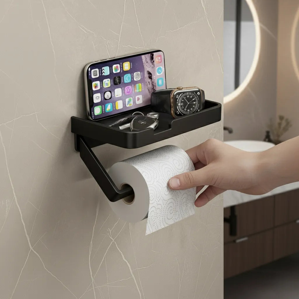 Suporte Banheiro Porta Papel Higiênico Metal Preto