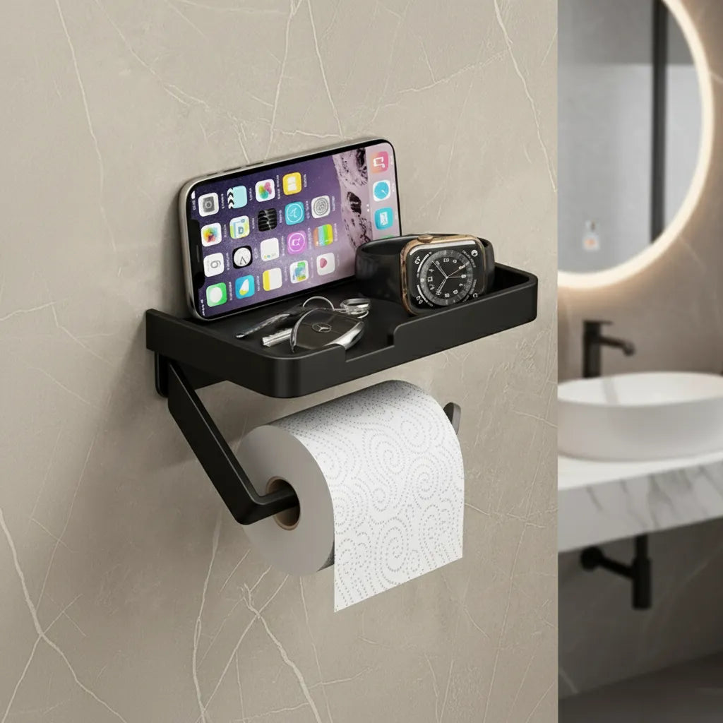 Suporte Banheiro Porta Papel Higiênico Metal Preto