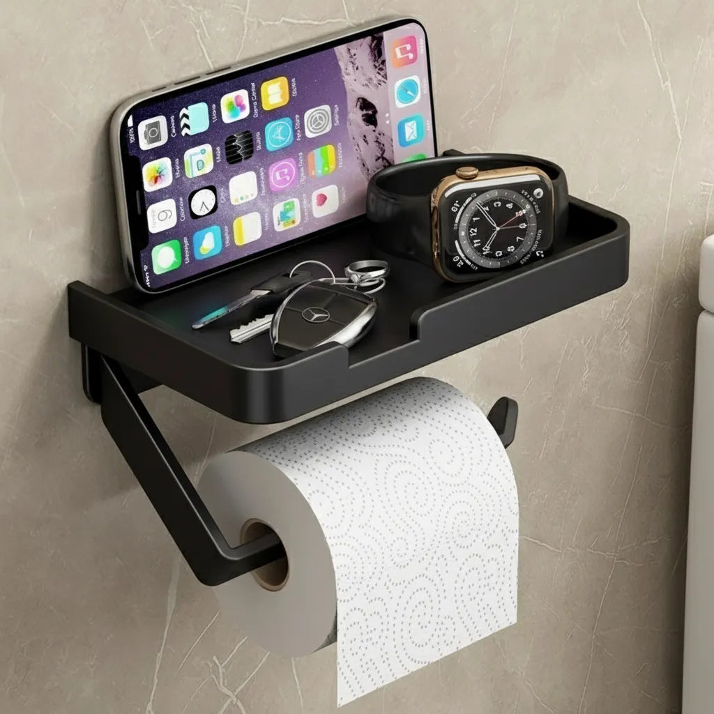 Suporte Banheiro Porta Papel Higiênico Metal Preto