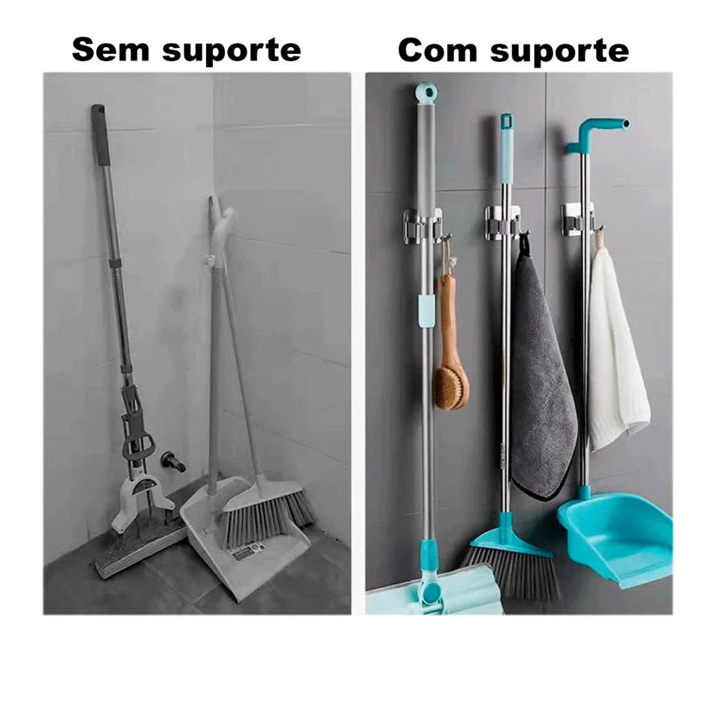 Kit 4 Suporte Metal Gancho Para Pendurar Vassoura Rodo Utensilios