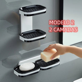 Saboneteira Adesiva de Parede Camada Dupla – Com Bandeja e Sem Perfuração