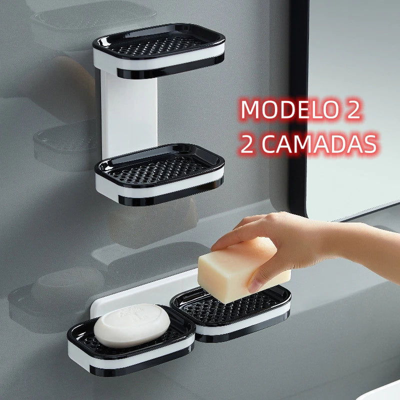 Saboneteira Adesiva de Parede Camada Dupla – Com Bandeja e Sem Perfuração