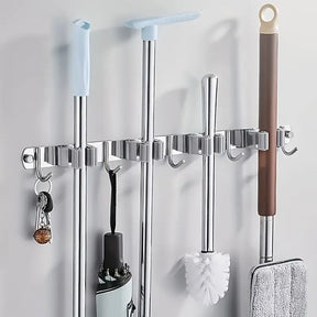Suporte de Parede Multiuso para Vassouras – Organizador de Ambiente em Aço Inox