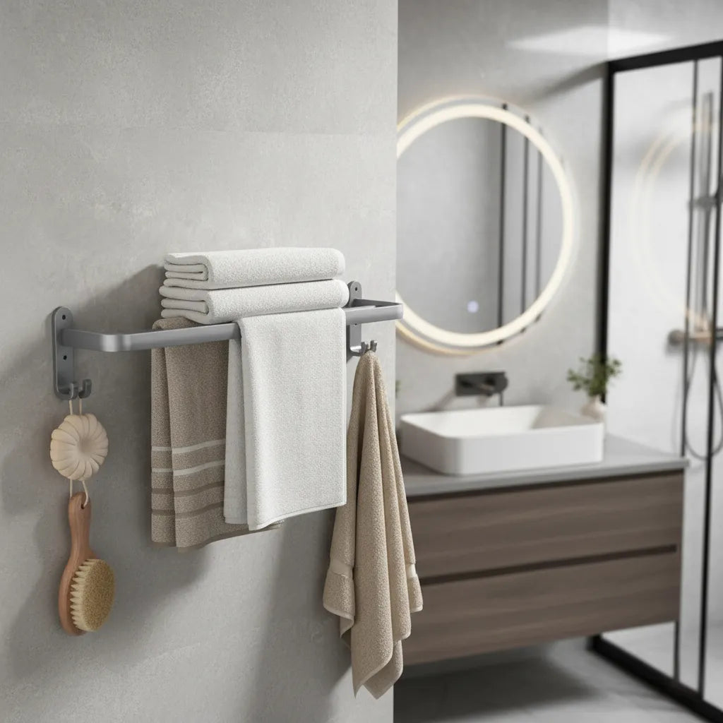 Toalheiro metálico cinza para decoração elegante
