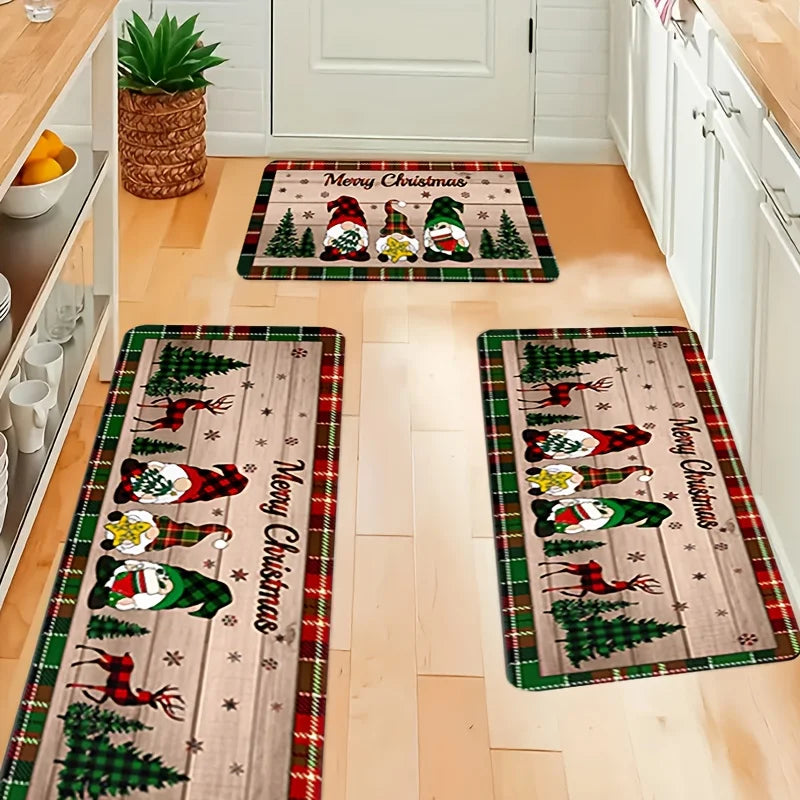 Tapete decorativo com estampa natalina, perfeito para enfeitar a cozinha.