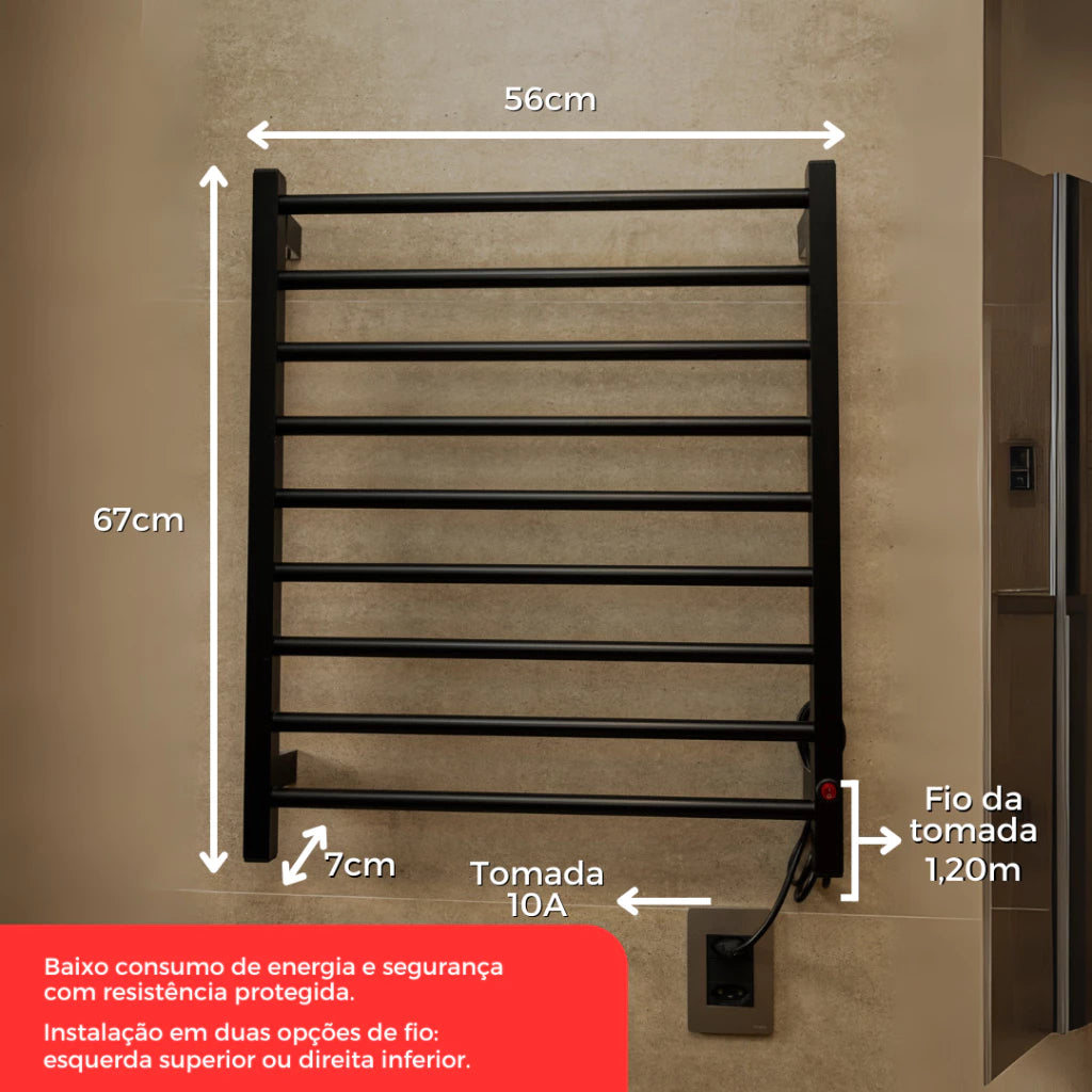 Toalheiro Térmico Alumínio Porta Toalha Electrowood Bivolt Aquece e Seca Toalhas