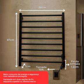 Toalheiro Térmico Alumínio Porta Toalha Electrowood Bivolt Aquece e Seca Toalhas