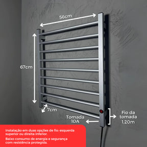 Toalheiro Térmico Alumínio Porta Toalha Electrowood Bivolt Aquece e Seca Toalhas