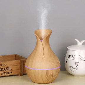 Umidificador Ultrassônico WoodVase – Aromatizador USB com LED Colorido