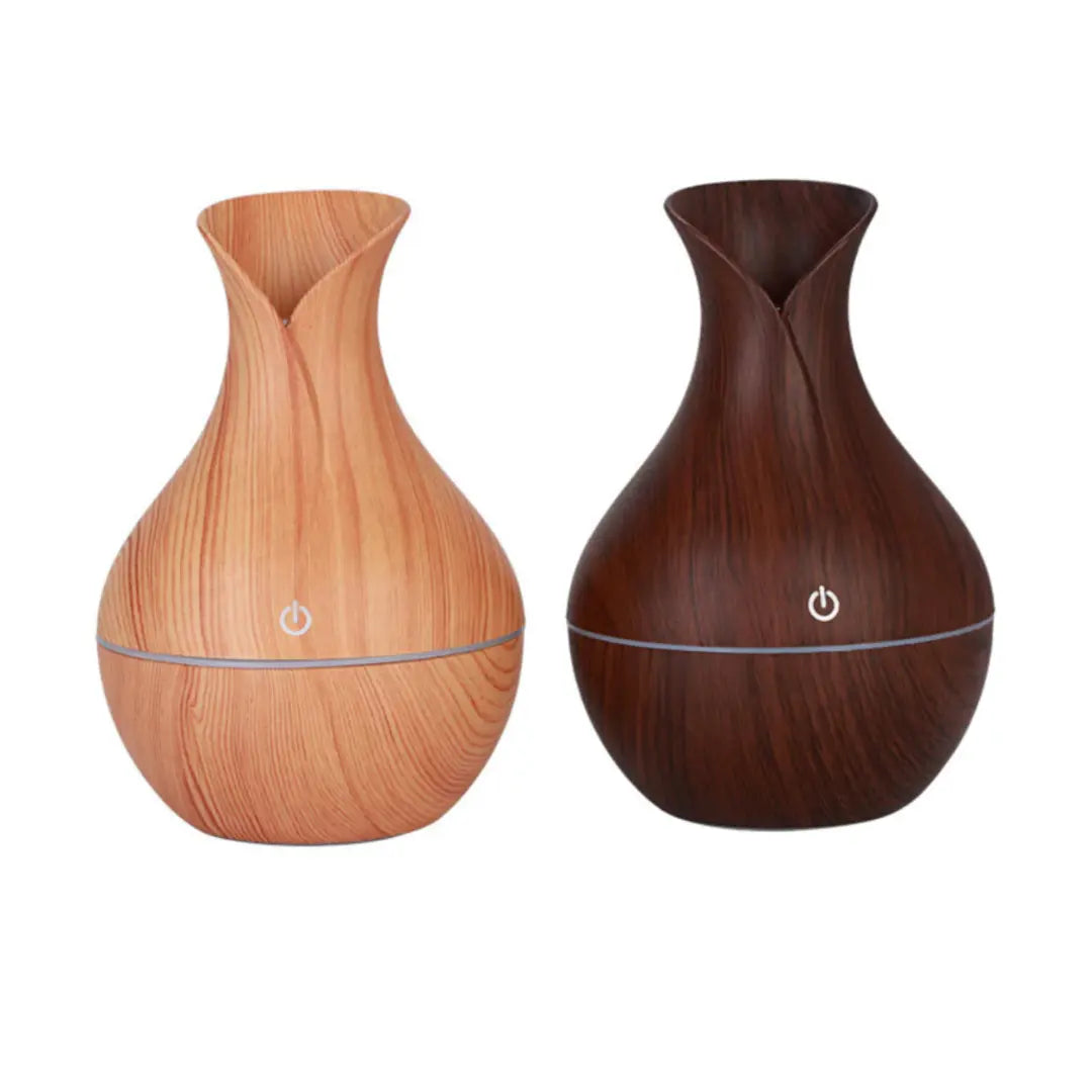 Umidificador Ultrassônico WoodVase – Aromatizador USB com LED Colorido